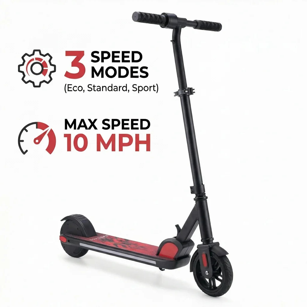 Child Electric Scooter 150W for Ages 6-12, 10 MPH & 7 Mile Range, Adjustable Speed & Height, Colorful LED Lights & Display