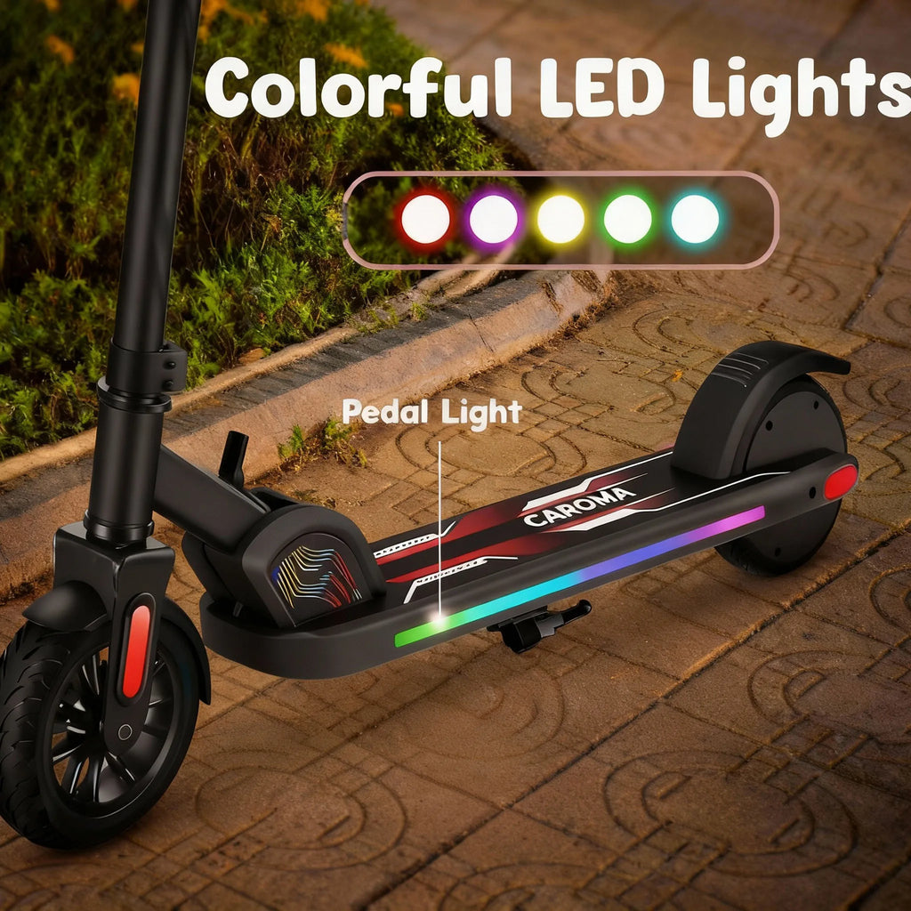 Child Electric Scooter 150W for Ages 6-12, 10 MPH & 7 Mile Range, Adjustable Speed & Height, Colorful LED Lights & Display