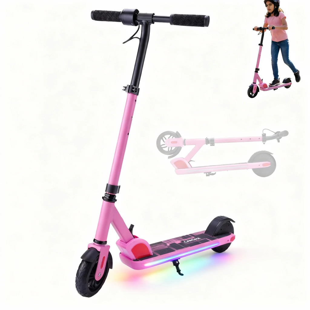 Child Electric Scooter 150W for Ages 6-12, 10 MPH & 7 Mile Range, Adjustable Speed & Height, Colorful LED Lights & Display
