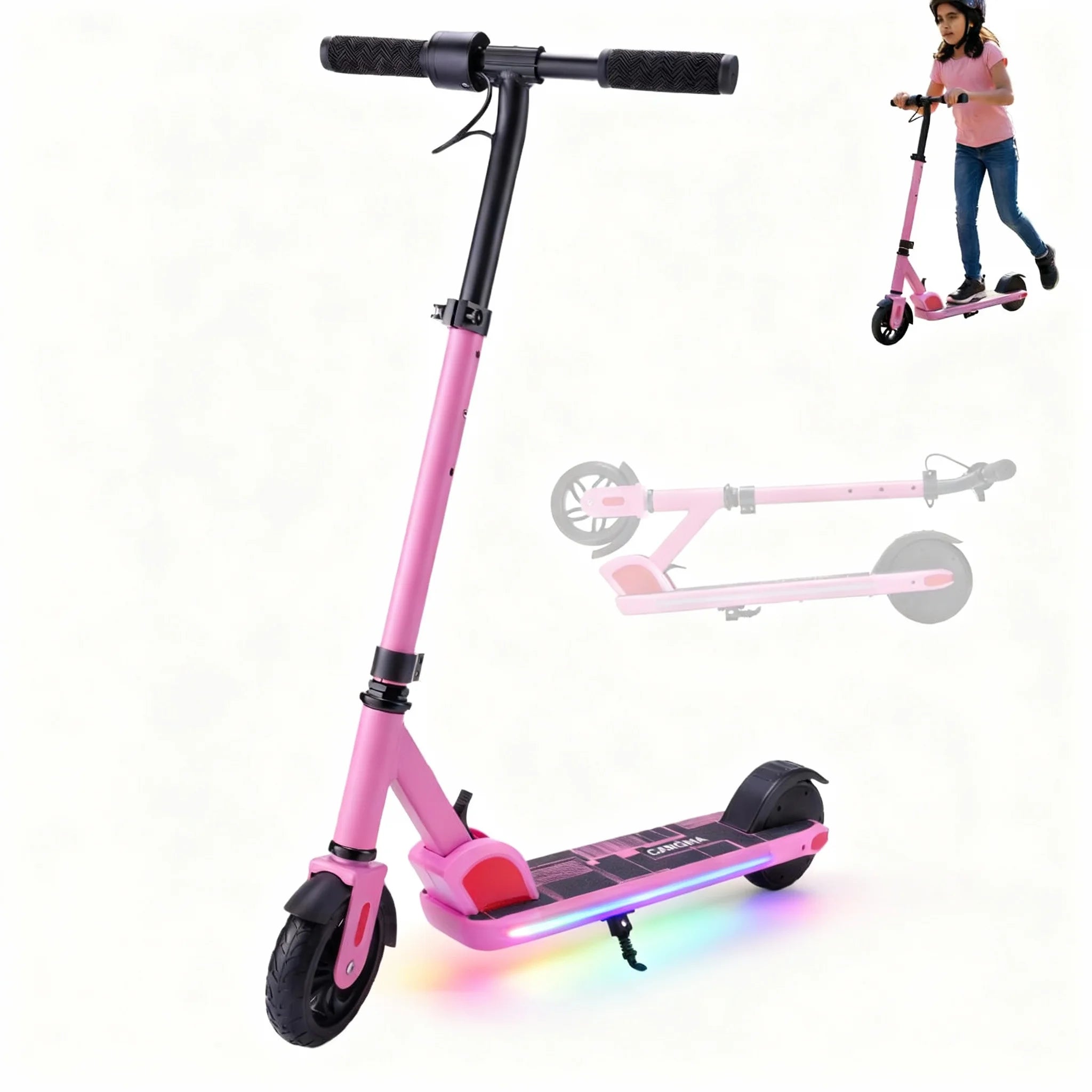 Child Electric Scooter 150W for Ages 6-12, 10 MPH & 7 Mile Range, Adjustable Speed & Height, Colorful LED Lights & Display