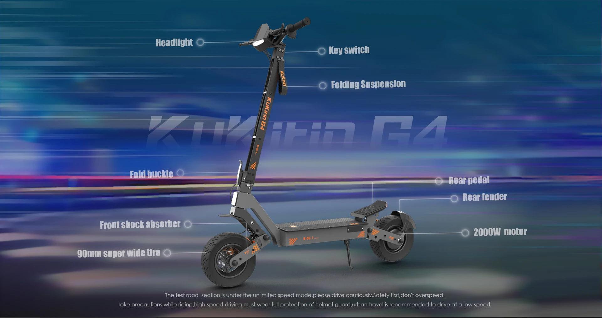 KuKirin G4 Off-Road E-Scooter 2000W Motor 60V/20ah 11" Rugged Tires 70km/h & 75km Range All-Terrain Adult E Scooter