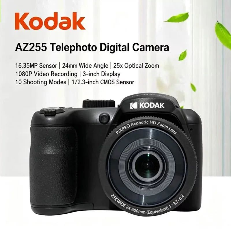 16MP Digital Camera KODAK PIXPRO AZ255 3 Inch LCD 1080P FHD Video Camera Professional Vlog 25X Optical Zoom 24mm Wide Angle OIS