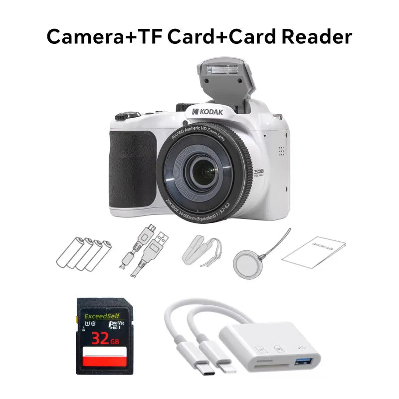 16MP Digital Camera KODAK PIXPRO AZ255 3 Inch LCD 1080P FHD Video Camera Professional Vlog 25X Optical Zoom 24mm Wide Angle OIS